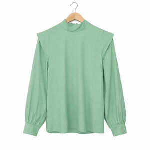 Everlane The Wing Shoulder Mock Neck Blouse Womens Size 0 Green Modern Capsule